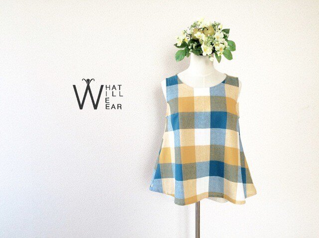 CHECK FLARE TOP (BLUE×YELLOW)の画像1枚目