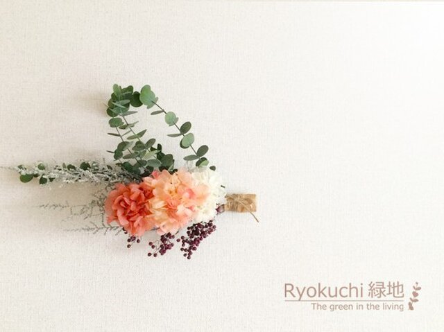 ピンク&ユーカリ横長スワッグ<壁掛け>の画像1枚目