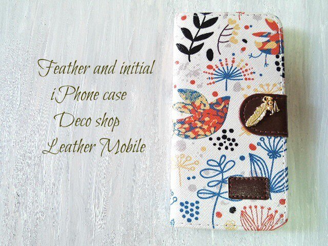 イニシャル&フェザー♡アンティークbird iPhone6/6s 手帳型ケース の画像1枚目