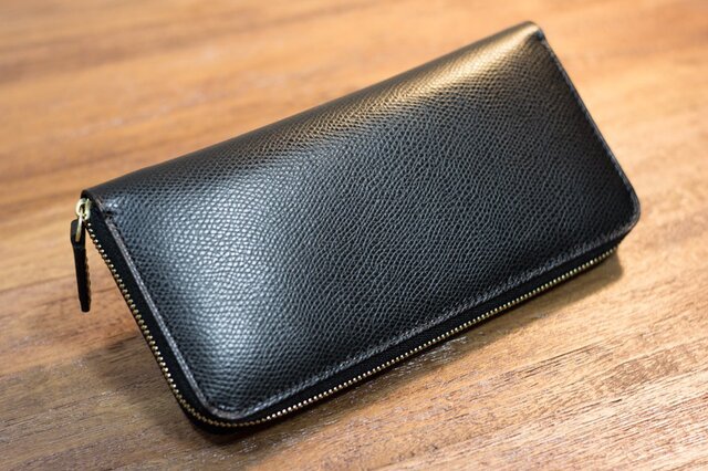 【オーダー品】革のファスナー長財布 クシュベル・ブラックの画像1枚目