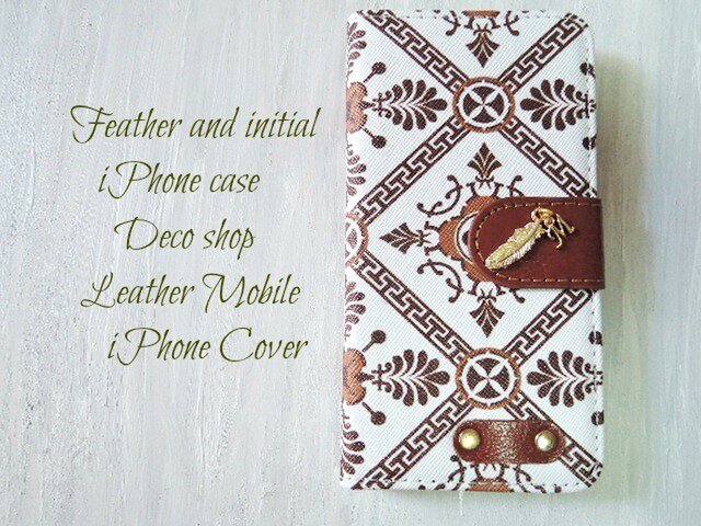 イニシャル&フェザー♡アンティークbrown1 iPhone6/6s 手帳型ケース の画像1枚目
