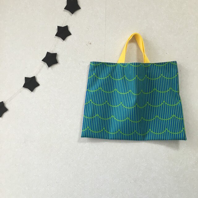 ストライプ×もくもく レッスンバッグ(グリーン)の画像1枚目