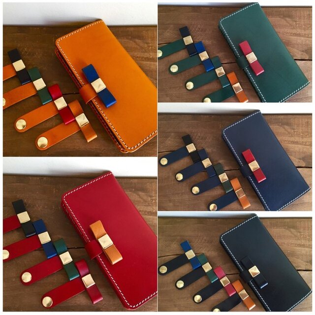 *栃木レザーのリボンフラップ付きiPhoneケース 着せ替えタイプ iPhone全機種より選択可の画像1枚目