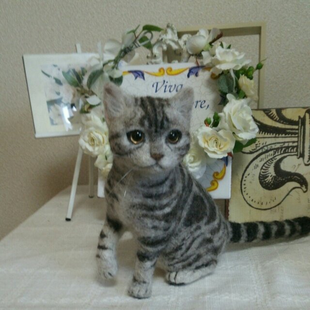 羊毛フェルトのアメショー