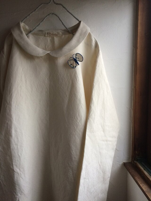 M様ご予約品　リネン１００　丸襟ワンピース　オフホワイト　