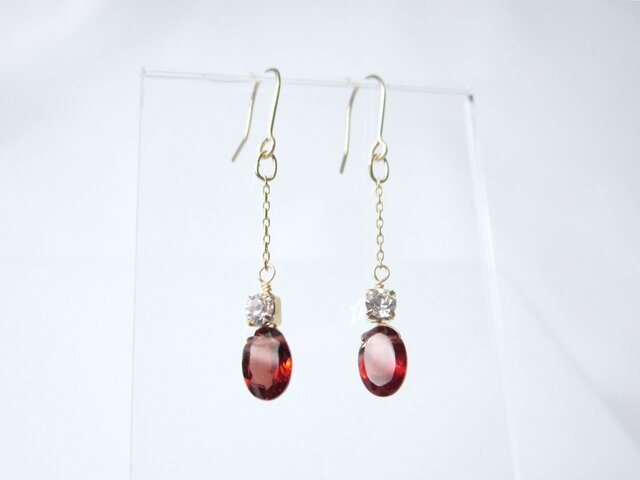 宝石カットガーネットのロングピアス☆14KGF | iichi 日々の暮らしを