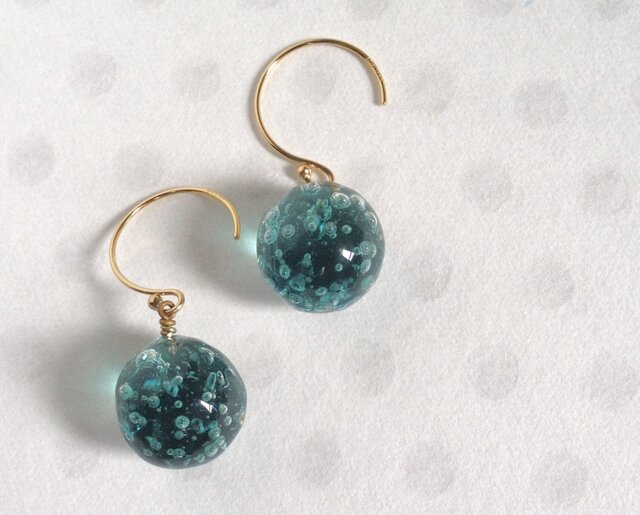 GLASS * awa 泡 ピアス(ラムネ瓶いろ) 【14KGF】size-L【受注制作】の画像1枚目