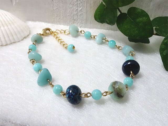 【再販】*bluegreen spring* ~天然石ブレスレットの画像1枚目