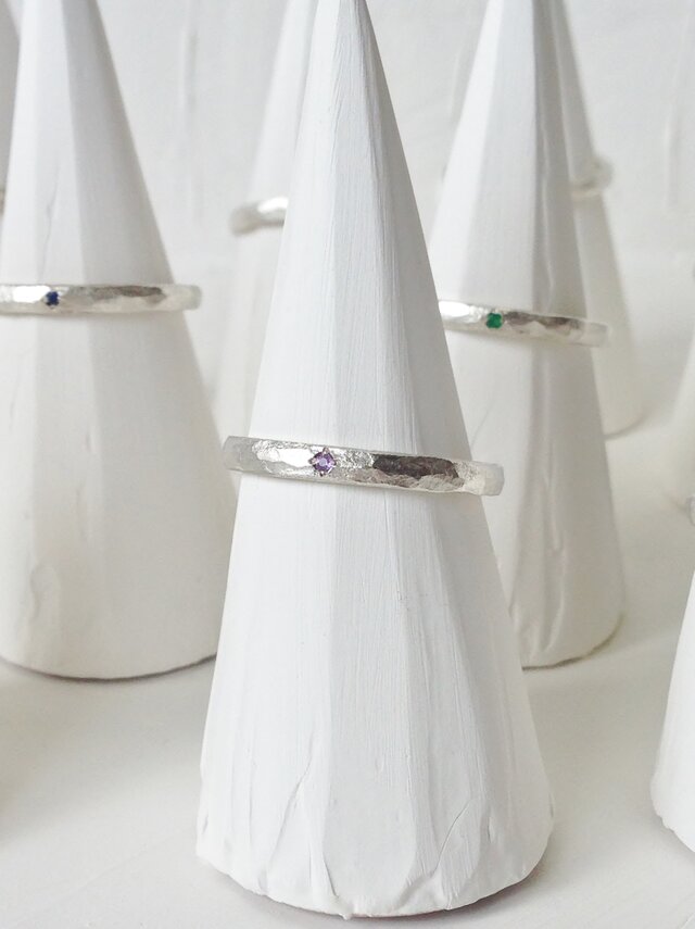 2月誕生石 K18WG Stone texture ringの画像1枚目