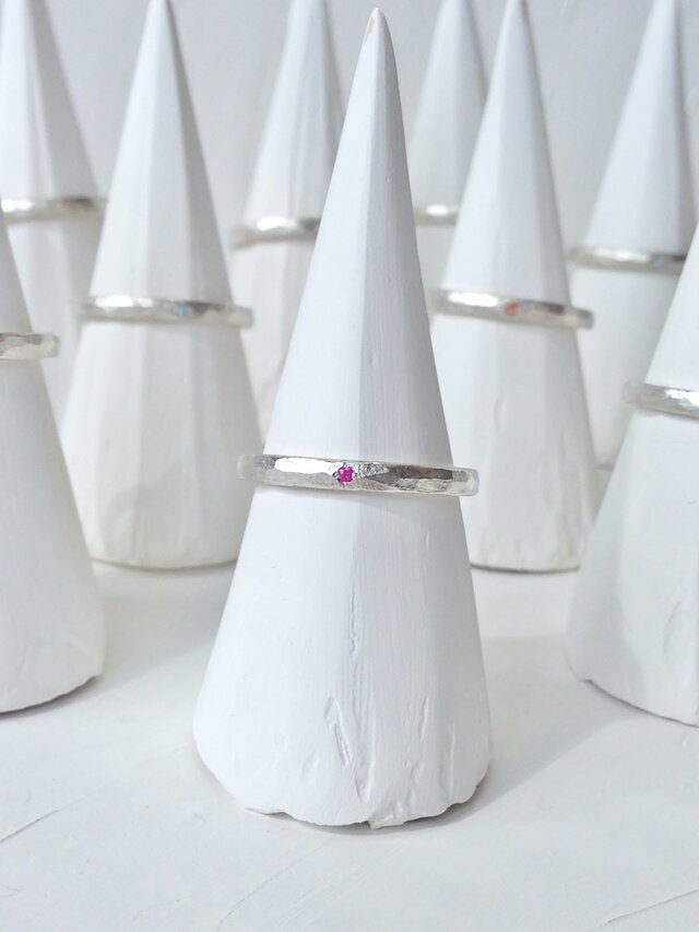 7月誕生石 K18WG Stone texture ringの画像1枚目