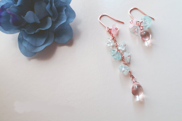 レディー ブルー&ピンク アクアマリン ピアス Lady blue&pink earrings P0032の画像1枚目