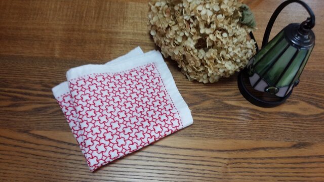 刺し子の花ふきん 変わり花十字の画像1枚目