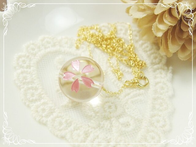 *K14GF***N10*高品質水晶AAA(大)☆桜ロングネックレス(60cm)の画像1枚目