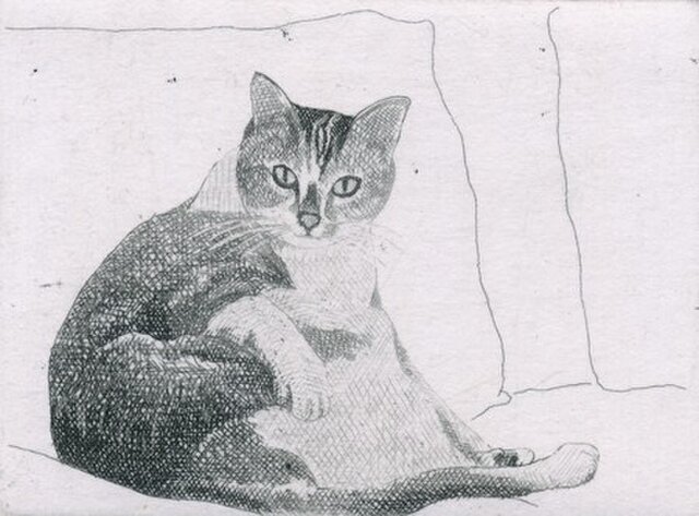ソファーに座る猫 銅版画 (作品のみ） iichi 日々の暮らしを心地よくするハンドメイドやアンティークのマーケットプレイス