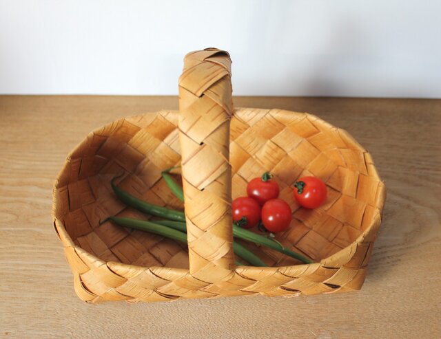 白樺かごセット　持ち手付き＆丸かご フィンランドの白樺かご/ハンドル付きバスケット/05サイズ