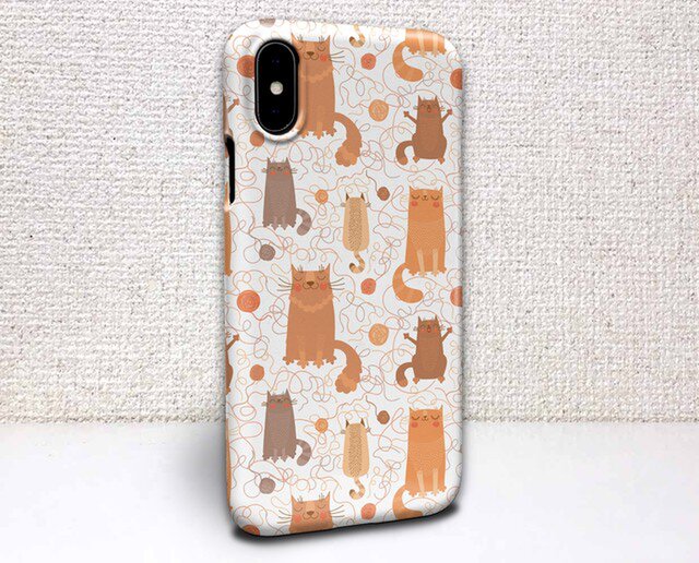 iphone ハードケース iPhoneX iphone8 iphone8 plus 猫 毛糸と猫のシームレスパターンの画像1枚目