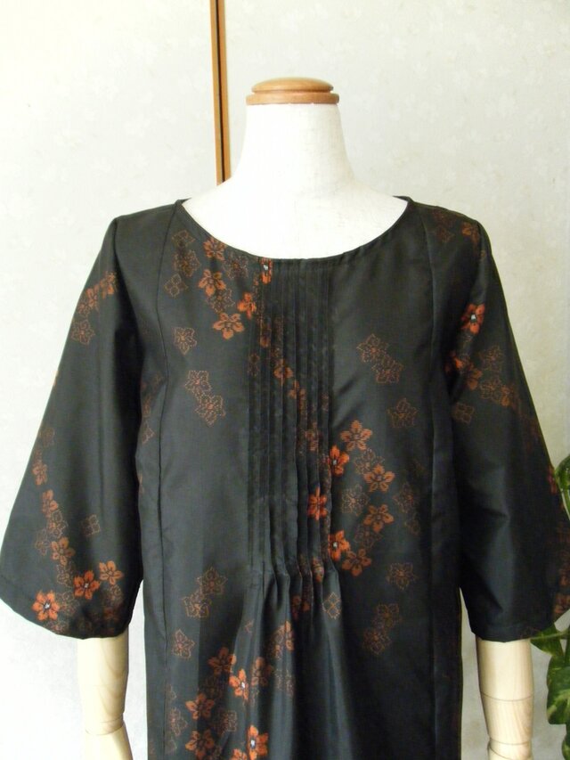 大島紬ピンタックワンピース