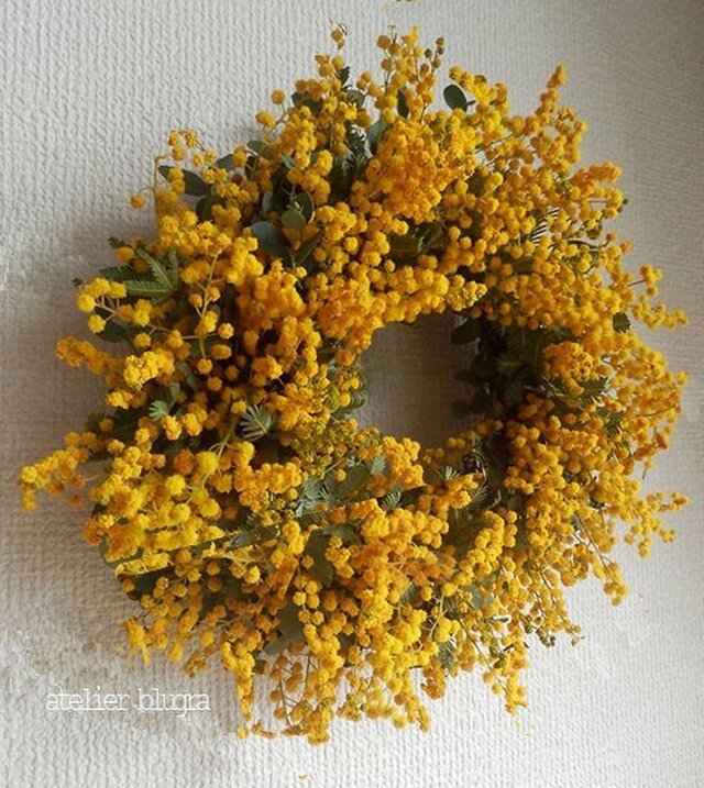 八ヶ岳 春待ち色ミモザアカシアのwreath01 Iichi ハンドメイド クラフト作品 手仕事品の通販