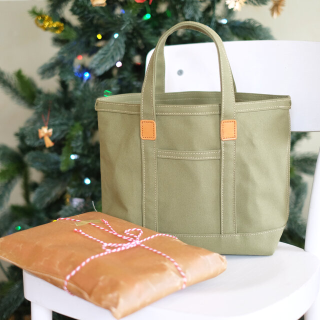 革と帆布のトートバッグS モス