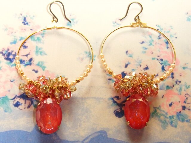 ジュエルフープピアス(ピンク)の画像1枚目