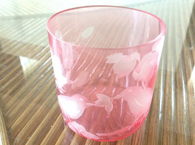 鶯と桜のグラスの画像1枚目