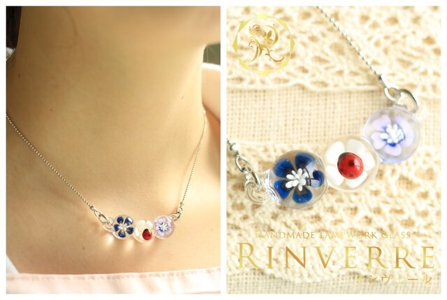3粒のお花のネックレスの画像1枚目
