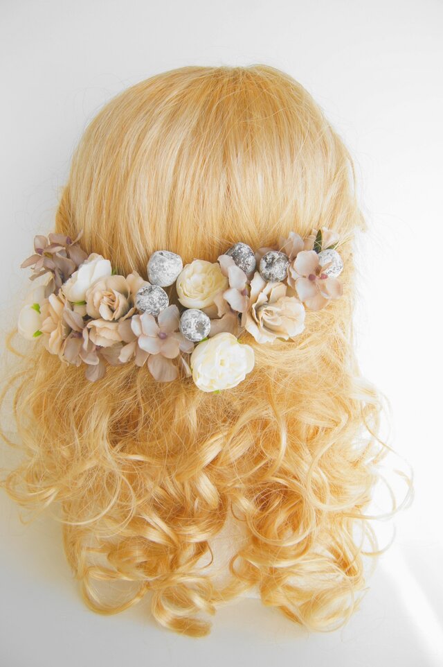 フラワーヘアーオーナメントセット Uピン ベージュの画像1枚目