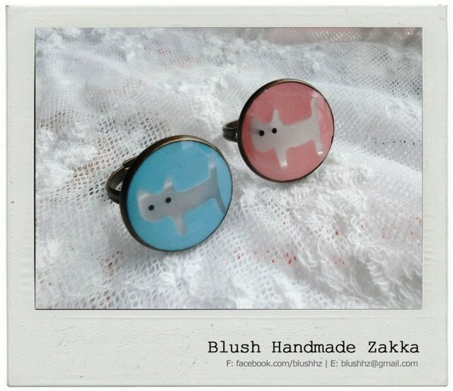 Blush Handmade Zakka:可愛い猫調節可能な銅リングの画像1枚目
