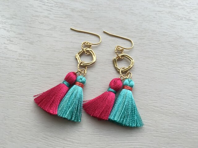 タッセルピアス(ピンク×ターコイズ)の画像1枚目