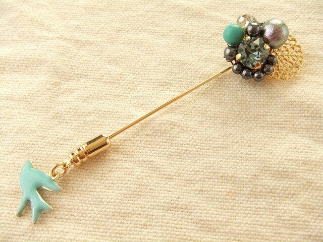 SALE つばめのハットピン・blue(K0447)の画像1枚目