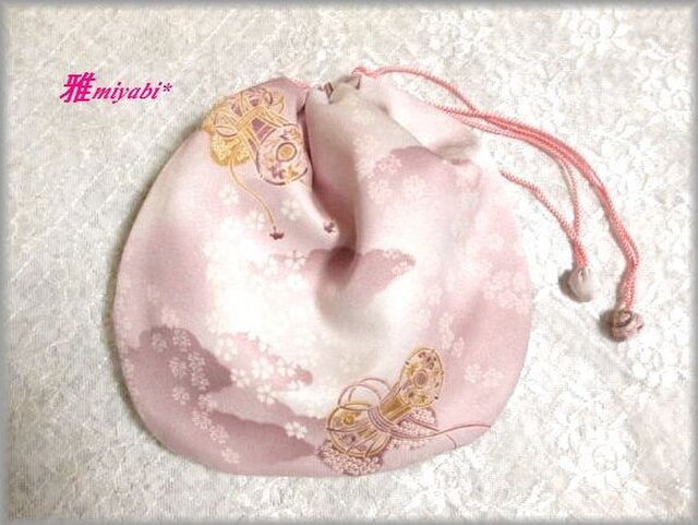 薄紫桜と鼓ふんわり巾着の画像1枚目