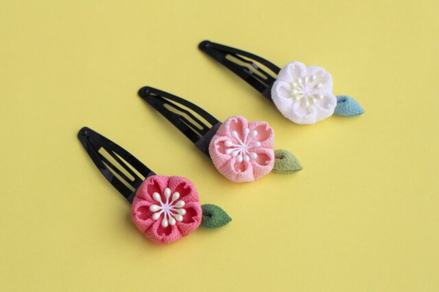 七五三♫正絹 桜のぱっちんヘアピン つまみ細工の画像1枚目