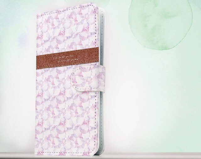 全機種対応 手帳型 スマホケース iPhoneXs iPhone9 ハート Love the life Pinkの画像1枚目