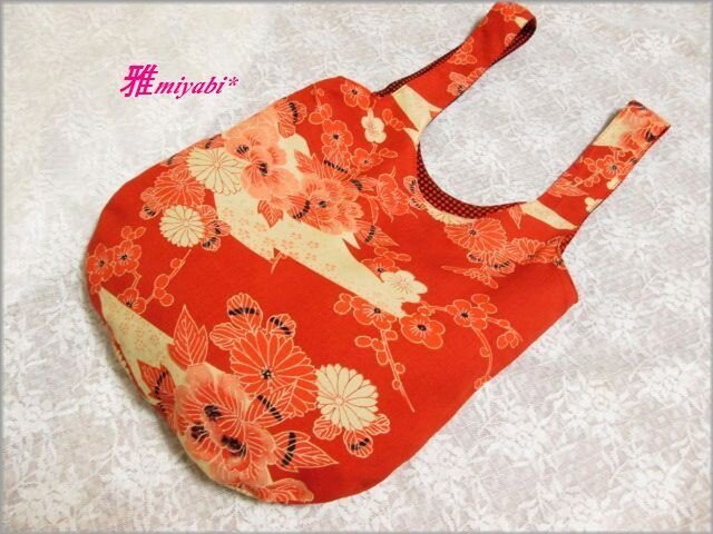 和風花柄ドット柄着物地リバーシブルバッグの画像1枚目