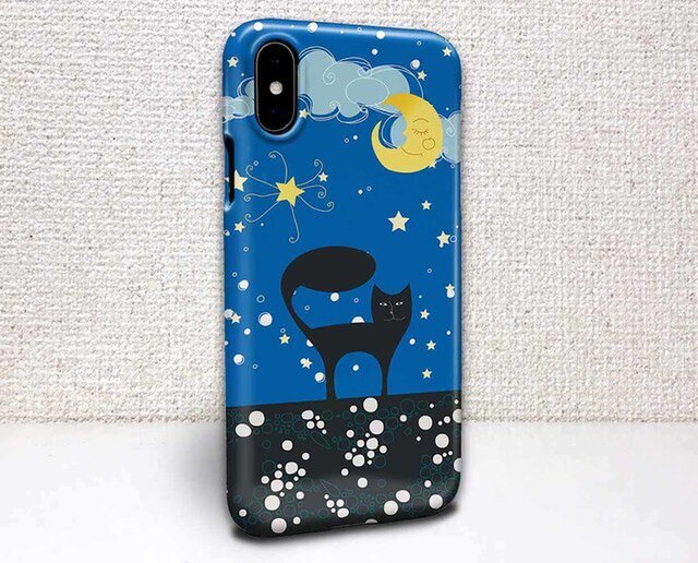 iphone ハードケース iPhoneX iphone8 iphone8 plus iphone7 猫 三日月と黒猫の画像1枚目