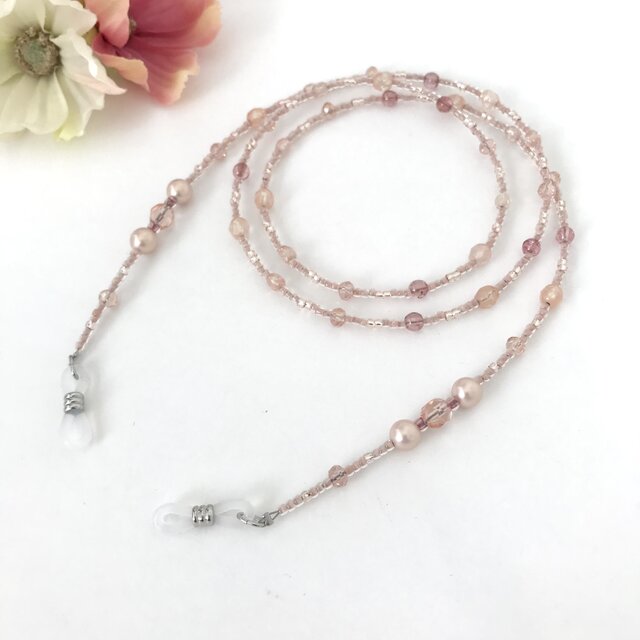 チェコガラス ビーズ メガネチェーン グラスコード メガネストラップ ライト ピンク 桜色 めがね