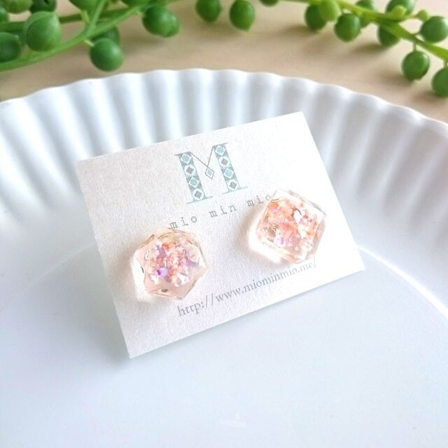 アシンメトリー♡クリアピアス ~sunset~の画像1枚目
