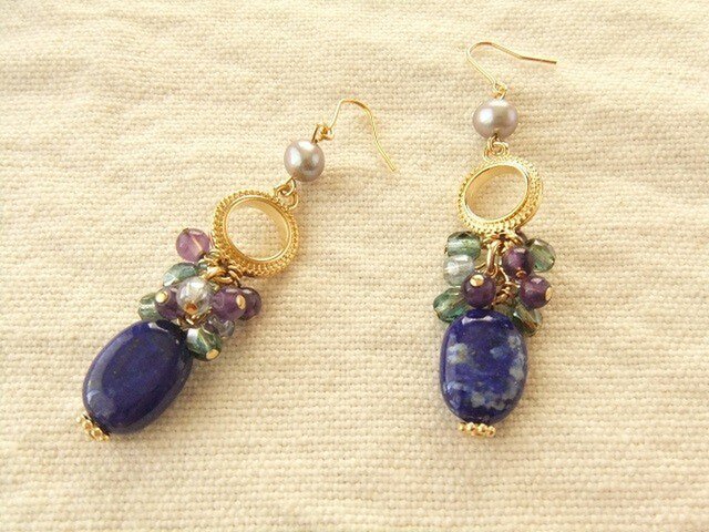 ラピスラズリのピアス/イヤリング(P0708)の画像1枚目