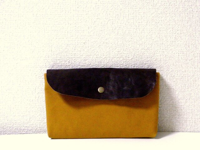帆布×本革ポーチ mustard&darkbrownの画像1枚目