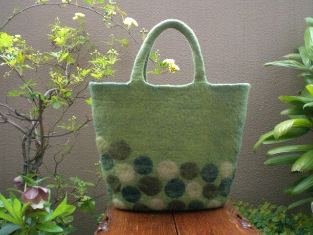 ♪お試し価格 マルシェ型トート 若草色×sailor blueの画像1枚目