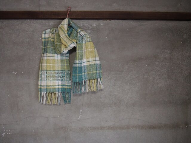手織り/cotton muffler 3織チェックデ透かし (+orimi)の画像1枚目