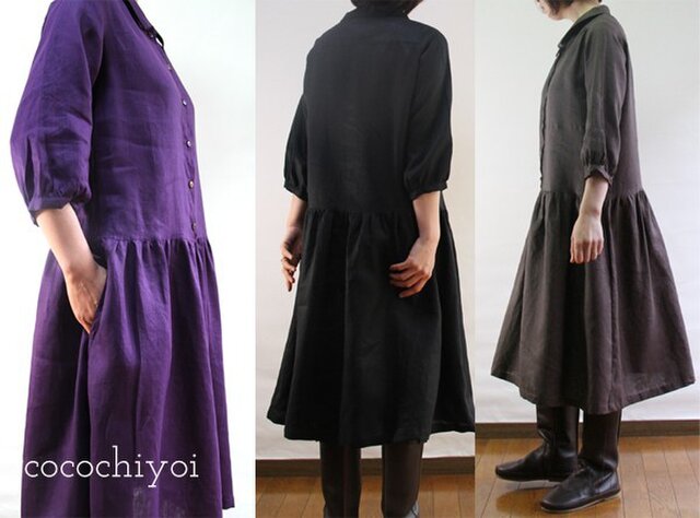 M-6Lリネンローウエストギャザーワンピース 春夏物 | iichi 日々