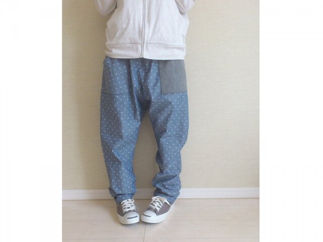 ※オーダー品※綿のゆる~パンツ009(星ダンガリー)の画像1枚目