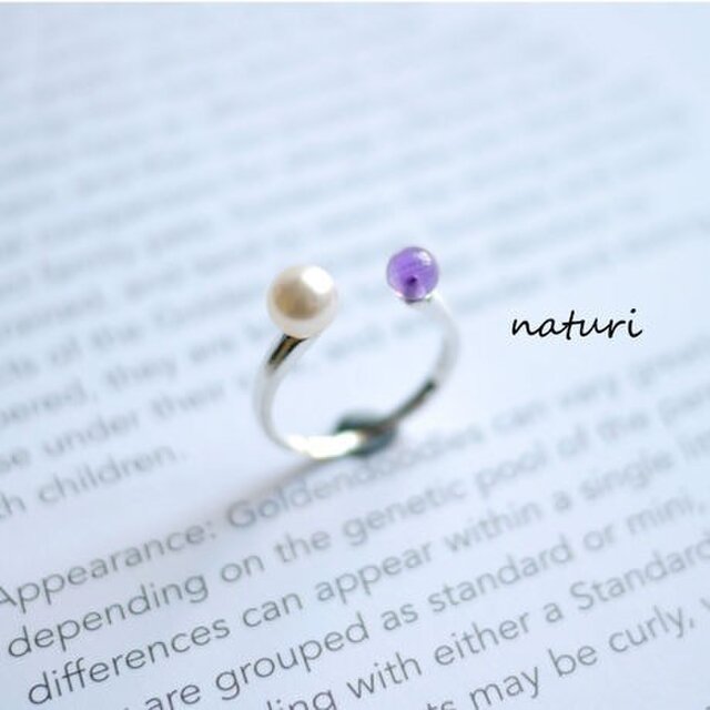 【pianeta】sv925 pearl × amethyst ringの画像1枚目