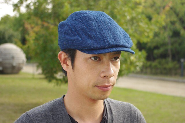 藍染×紺ハケ生地のハンチングの画像1枚目