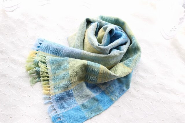 cottonカシミヤ<水露>ミニstole 手織りの画像1枚目