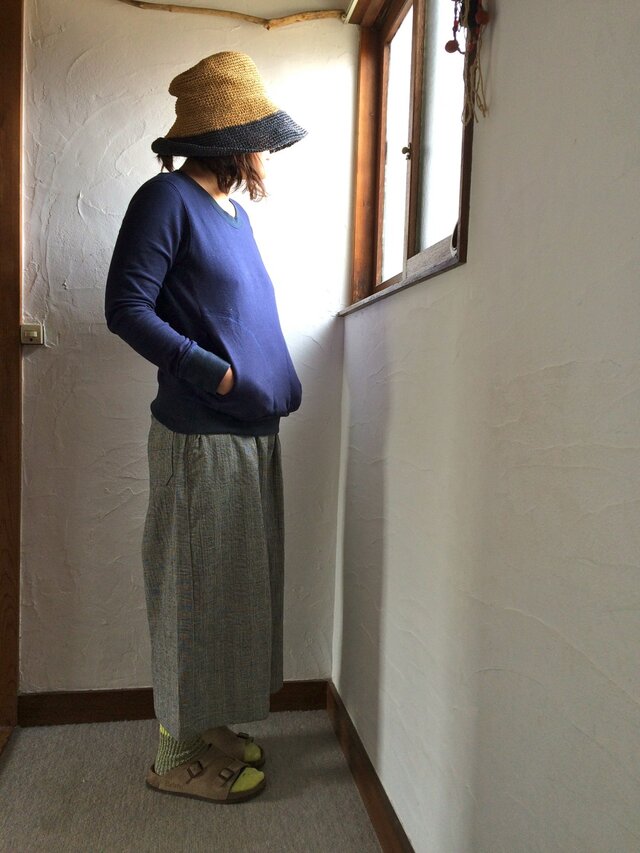 リネン混 グレンチェック ガウチョパンツ スカーチョの画像1枚目