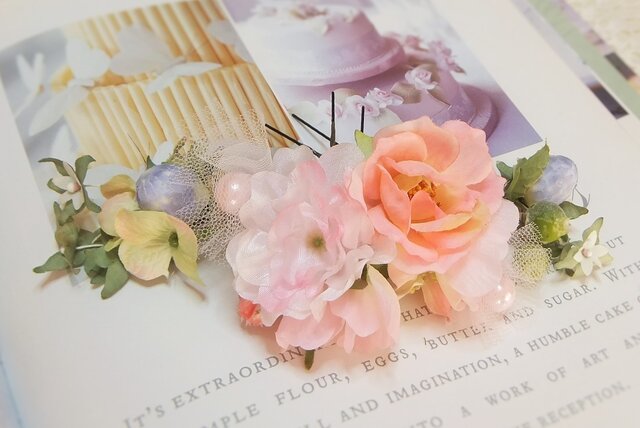 オフィーリアの花かんざし☆コーネリアスローズ&桜 6本セット☆*ライトピンクの画像1枚目