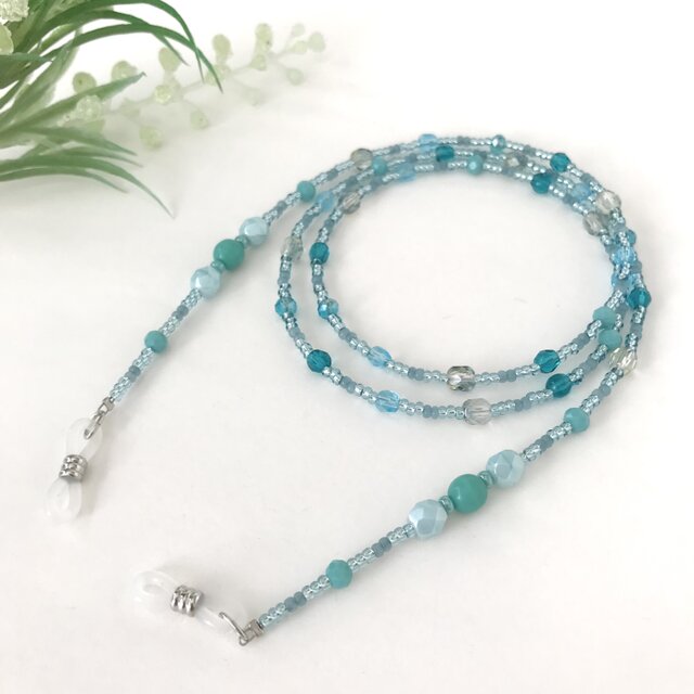 チェコガラス ビーズ メガネチェーン グラスコード メガネストラップ ターコイズ ブルー 水色 空色
