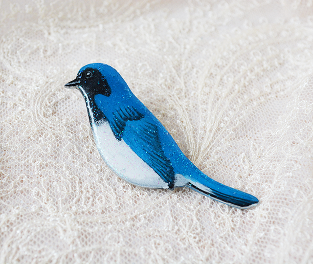 絵描きの手描き/青い鳥のブローチの画像1枚目